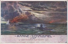 Künstler AK Postkarte U Boot Angriff 1917 Marine Schauspiel Österreich Ungarn
