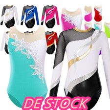 DE Gymnastikanzug Kinder Mädchen Langarm/Kurzarm Turnanzug Trikot Glitzer Ballet