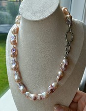 sehr schöne glänzende Süßwasser-Barockperlen Kette in Rosa- Champagner Ca. 46cm 