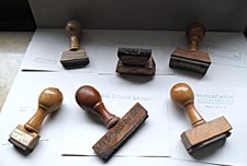 6 alte Firmenstempel Holzstempel aus z.B. Oldenburg Recklinghausen 11% MWSt. u.ä