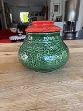 Bay Keramik Kübel, Suppenterrine mit Deckel, Rumtopf, Gefäß Grün, Schale Vintage