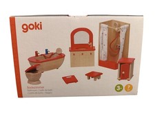 Puppenhausmöbel Puppenmöbel BADEZIMMER "natur" 7-teilig Holz Möbel | GOKI | NEU