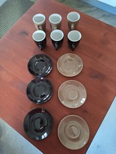 Espresso Tassen 6er Set braun beige mit Untertassen