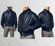 Herren Marineblau Leder Bomber