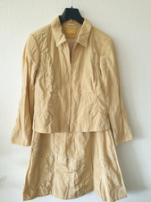 BIBA by Escada KOSTÜM Zweiteiler MIDI ROCK + JACKE Beige Seiden Glanz 40 42