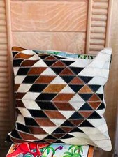 Ziegenhaar auf Leder Überwurf Kissenbezüge, braune Couch Kissenbezüge