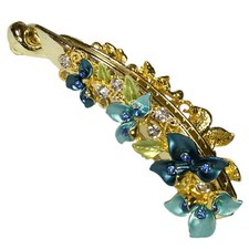  Haarspange Bananenspange Blumen Acryl Metall & Strass blau türkis gold 7543b