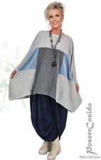 LAGENLOOK Big Pullover-Nicki-Shirt blau grau 46 48 50 52 54 56 58 60 XL-XXXL