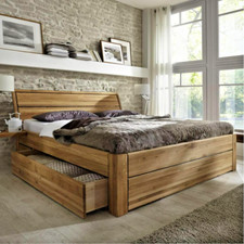 Massivholz Bett mit Schubladen