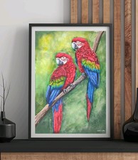 Großes Papagei Aquarellgemälde Original A4, Papagei Kunst, Ara Bilder, Deko