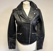 Barneys Originals Leder Biker Jacke Größe 10 Schwarz Belina Neu UVP 190£ Klassiker