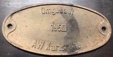 Waggonschild builders plate AW Karlsruhe 1956, sehr gut, Eisen