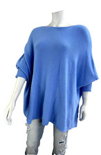 Coco Italy blau Oversize Poncho Strick Pullover Feinstrick 38 40 42 44 46