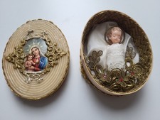 Fatschenkind, Spanschachtel, Deckel mit Wachs dekoriert, Jesuskind, Maria, Oval