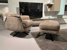 Cierre Sessel Boheme Leder Natural Velours Seppia Gestell Schwarz Drehbar 