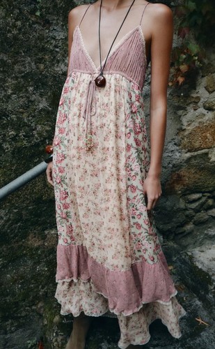 Zara patchwork maxikleid rosa - zara,