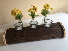 Altes Pflaumen Holz mit Teelichtern und Blumenvasen austauschbar 