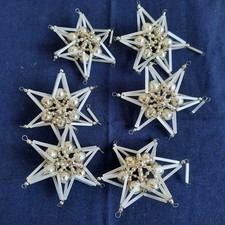 Alter Gablonzer Christbaumschmuck, 6 x Sterne silber,  Gablonzer Stern, alt