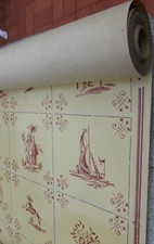  50er Jahre Tapete, Küche, Küchentapete, gemalte Kacheln, Schiff, Pferd, Hund