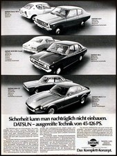 Datsun, originale Werbung aus 1975  260Z, 240K GT, 160 J, 180B 120 Y Cherry 100A
