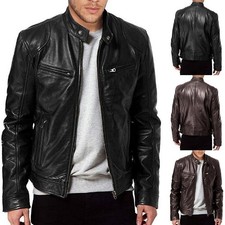 Herren Leder Jacke Stehkragen