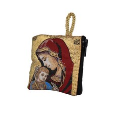 Rosenkranz Tasche Maria rot-gold – religiöses Etui mit Reißverschluss