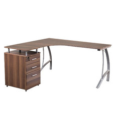 hjh OFFICE  Eckschreibtisch CASTOR t Stand-Container Nussbaum Schreibtisch Tisch