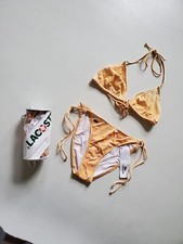 Lacoste Bikini Badeanzug 2-teilig Neckholder Ausschnitt Größe XS Pfirsich Krokodil Neu mit Beutel