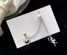 Ohrringe Ketten mit Herz Kugel Fee Elfen Perle Design Farbe Silber