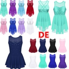 DE Eiskunstlauf Kleid Kinder Ärmellos Ballettanzug Mädchen Latein Tanzkleid 