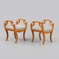 Biedermeier Hocker Bank 2 Stück Birke massiv um 1820  neu bezogen signiert