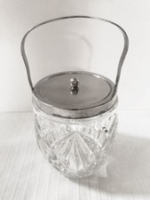 Antik 20/30er Eiswürfel-Behälter Eiskübel mit Deckel Glas Pressglas Metallmontur