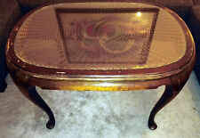 Salontisch antik mit Wiener Geflecht / Glasplatte - Chippendale Barockstil