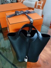 HERMÉS PICOTIN HANDTASCHE LOCK 18 BLACK CLEMENCE LEDER PALLADIUM HARDWARE