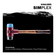 Halder Schonhammer Hammer TPEsoft Gummi 30mm Kopf blau schwarz Holzstiel 300mm