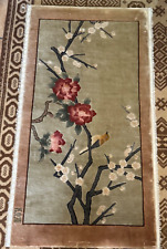 Schöner Teppich China Seide 120 Line Handgefertigt Naturmotiv Vögel 122 x 67cm