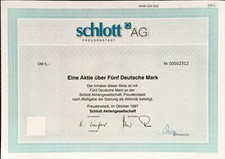 SCHLOTT AG FREUDENSTADT 1997 5 DM AKTIE + KUPONBOGEN  HIST. WERTPAPIER 