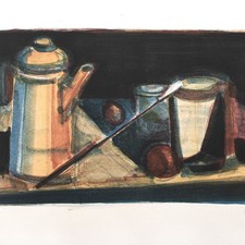 Rolf Lindemann Stillleben mit Kanne Farblithographie auf Bütten 1987 signiert