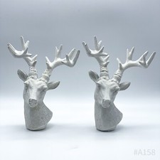 2er Set Dekofigur Hirsch-Kopf Weihnachten Deko Dekoration Weiß/Glitzer - 37x23cm
