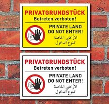 Schild Verbotsschild Privatgrundstück Betreten verboten arabisch englisch