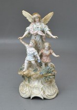 Antike Schutzengel Figurengruppe - Schutzengel mit 2 Kindern - Porzellan