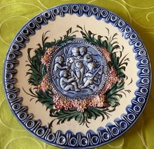 Seltene französische Barbotine Majolika Wandteller 31cm - Top Zustand