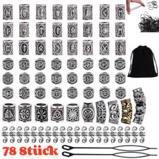 78Stk Wikinger Bartschmuck Dreadlocks Haarschmuck Bartperlen Set Runen Silber DE