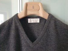 Brunello Cucinelli Herren Strickweste Kaschmir und Seide V-Ausschnitt Grau XL