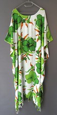 Kaftan Kleid lang Tunika WEISS GRÜN BLUMEN XXL 2XL 3XL 4XL 52 54 56 58 60 -C674