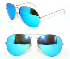 Ray Ban SONNENBRILLE GOLD BLAU SPIEGEL RB 3025 112/17 58 AVIATOR BRILLE 3026 BAG