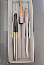 PARKER 45 Schreibset, Füller und Kugelschreiber, Edelstahl matt, vergoldete 