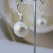 Ohrringe Ohrhänger aus Muschelkernperlen 16mm Rund Silk-Weiß Regenbogen