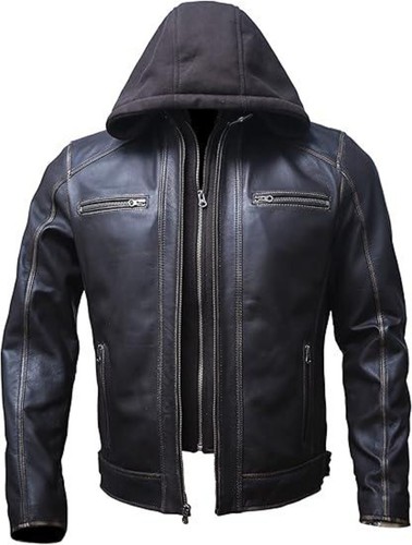 Herren lederjacke mit kapuze - herren,