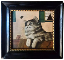 ? Antikes Gemälde Katze Hummel sign. B. Schmid Tiermalerei - 22 x 23,3 cm